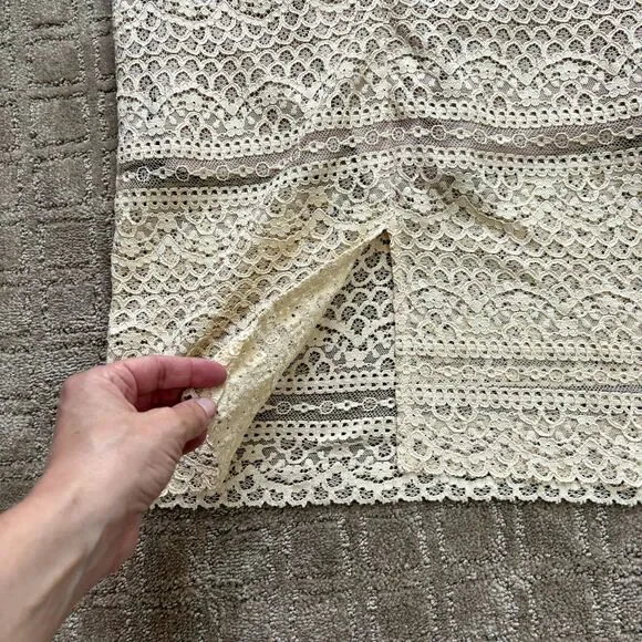 Zara Semi-Sheer Lace Midi Dress Women's M Cream Nude Minimalist Coquette EUC - Picture 10 of 13